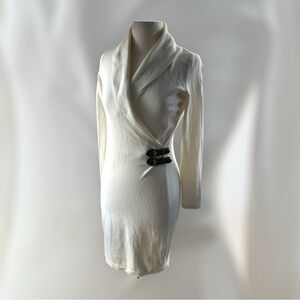 LAUREN Ralph Lauren White Faux Wrap Sweater Dress